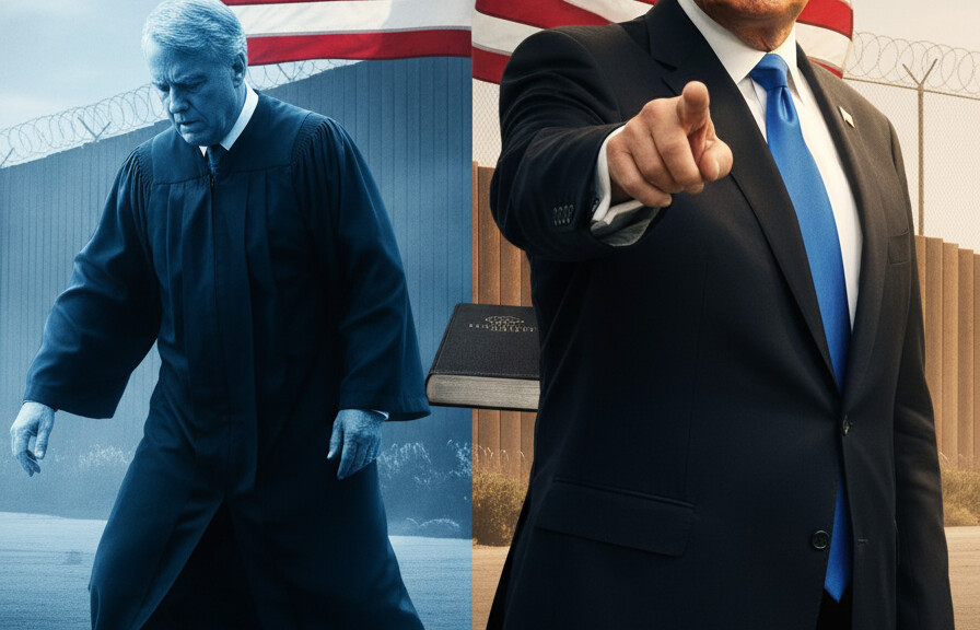 Editorial illustration: 8th Circuit Delivers Knockout Punch to Liberal Judges, Securing America’s