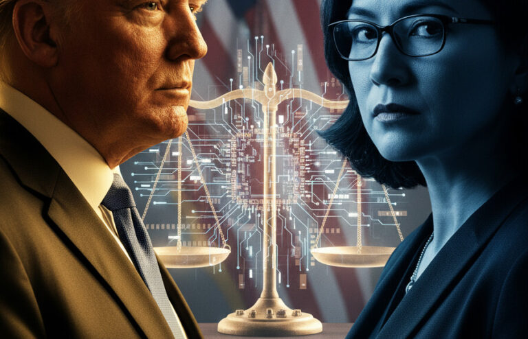 Editorial illustration: Biden-Appointed Judge Blocks Trump From Cutting Ties With ‘Woke’ AI Firm