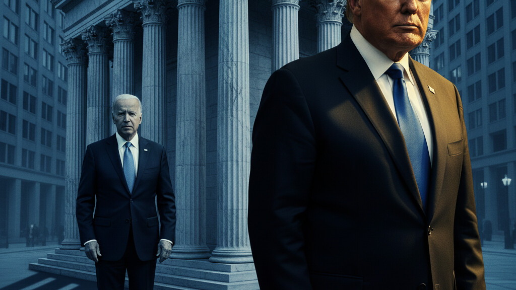Editorial illustration: Biden Judge Blocks Trump From Forcing Federal Workers Back to Office