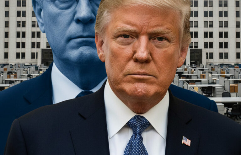 Editorial illustration: Biden Judge Blocks Trump From Forcing Federal Workers Back to Office