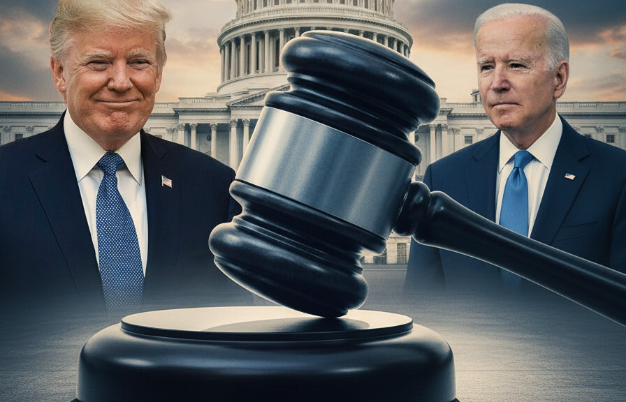 Editorial illustration: Biden Judge Blocks Trump From Forcing Federal Workers Back to Office