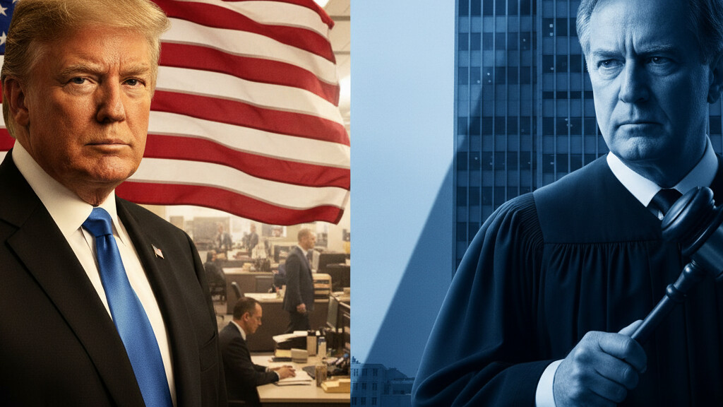 Editorial illustration: Biden Judge Blocks Trump From Forcing Federal Workers Back to Office