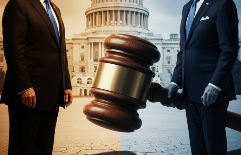 Editorial illustration: Biden Judge Blocks Trump From Forcing Federal Workers Back to Office