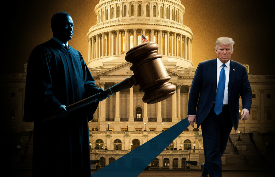 Editorial illustration: Biden Judge Blocks Trump From Forcing Federal Workers Back to Office