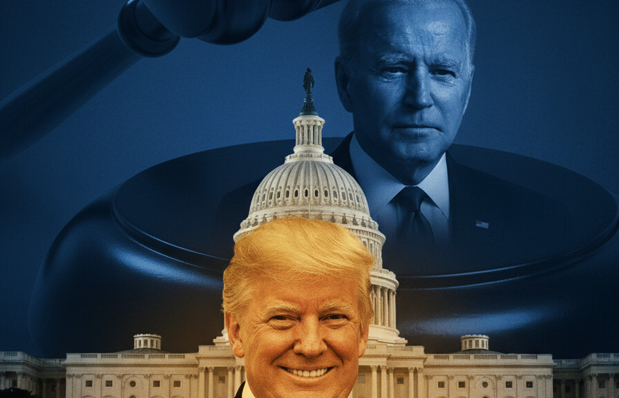 Editorial illustration: Biden Judge Blocks Trump From Forcing Federal Workers Back to Office