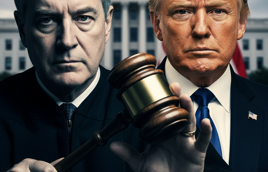 Editorial illustration: Biden Judge Blocks Trump From Forcing Federal Workers Back to Office