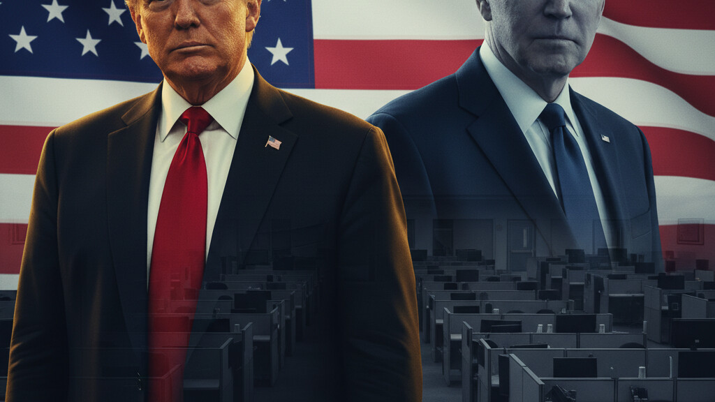 Editorial illustration: Biden Judge Blocks Trump From Forcing Federal Workers Back to Office