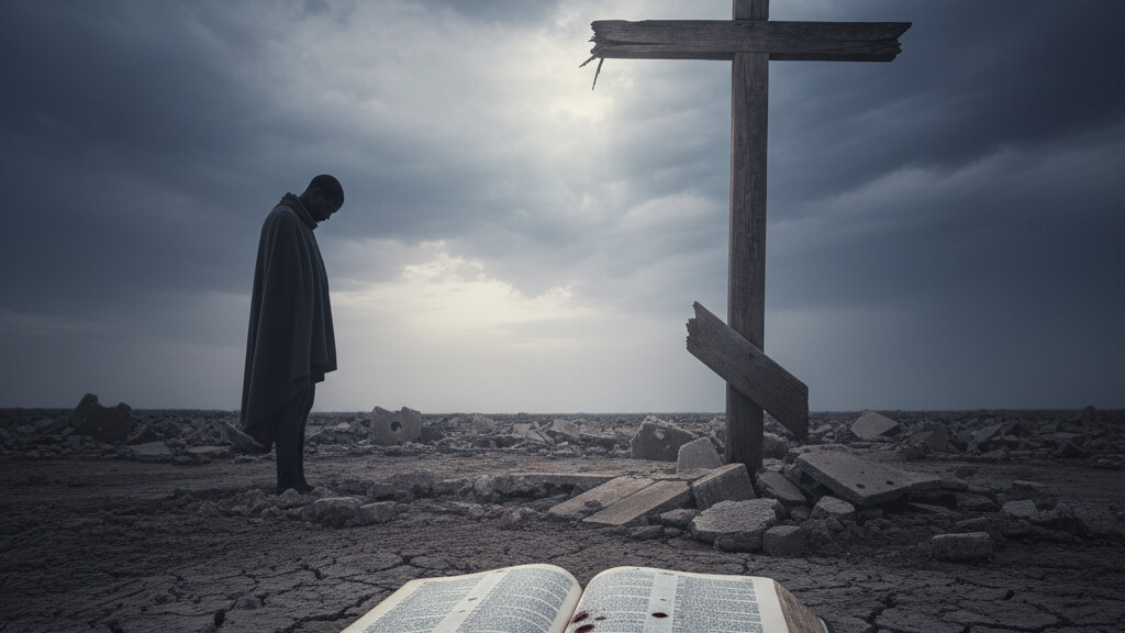 Editorial illustration: Blood on Holy Ground: Nigeria’s Christians Face Unholy War as the World Tu