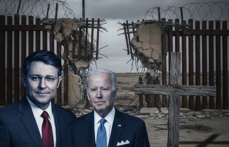 Editorial illustration: Border Betrayal: Republicans Fold on DHS, Leaving America Vulnerable