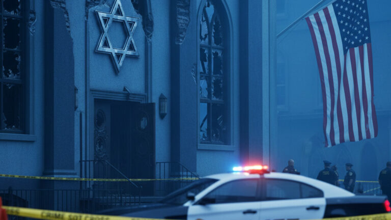 Editorial illustration: BREAKING: Car Rams Into Michigan Synagogue, Shots Fired — Oakland County Deputie