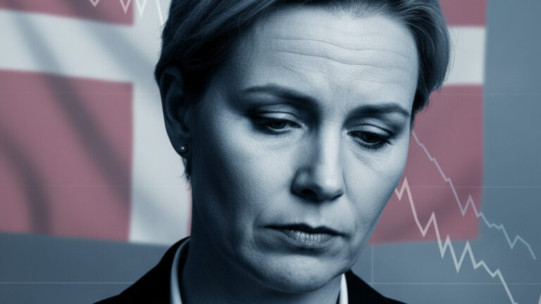 Editorial illustration: Danish PM Frederiksen Resigns After Crushing Electoral Defeat