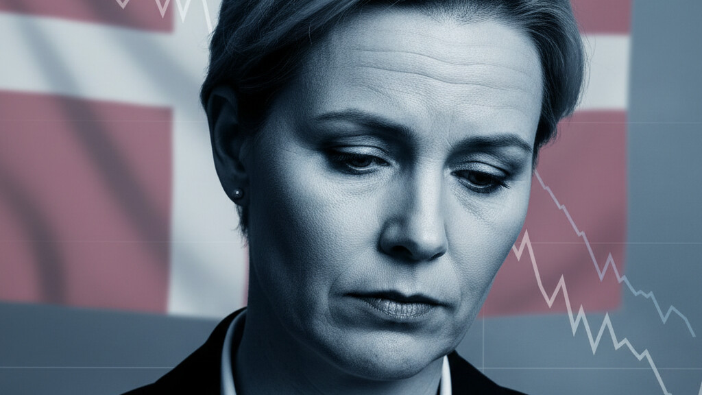 Editorial illustration: Danish PM Frederiksen Resigns After Crushing Electoral Defeat