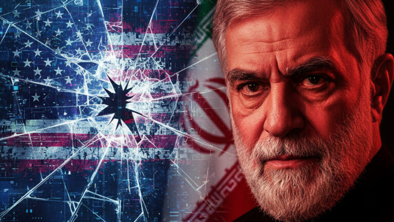 Editorial illustration: Deep State’s Digital Achilles’ Heel: Iran Exposes FBI Director Patel
