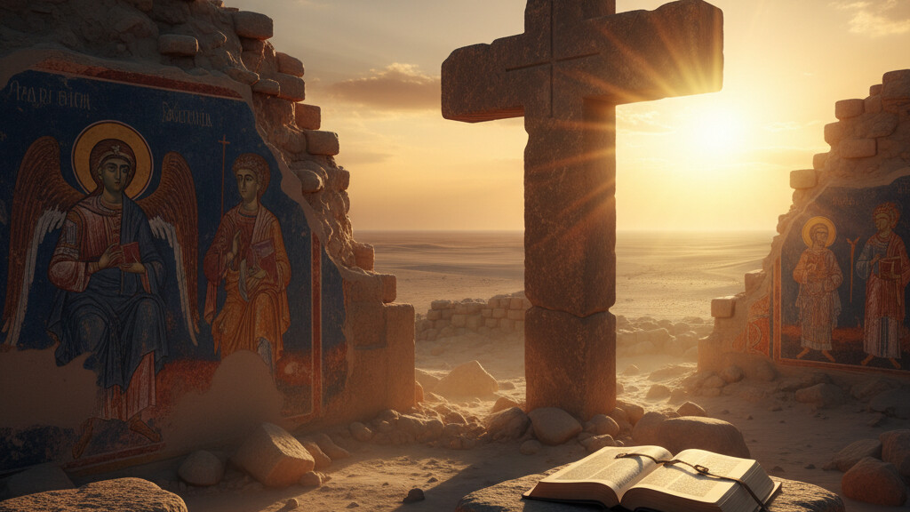 Editorial illustration: egypt’s ancient christian secret unearthed: a testament to unyielding fait