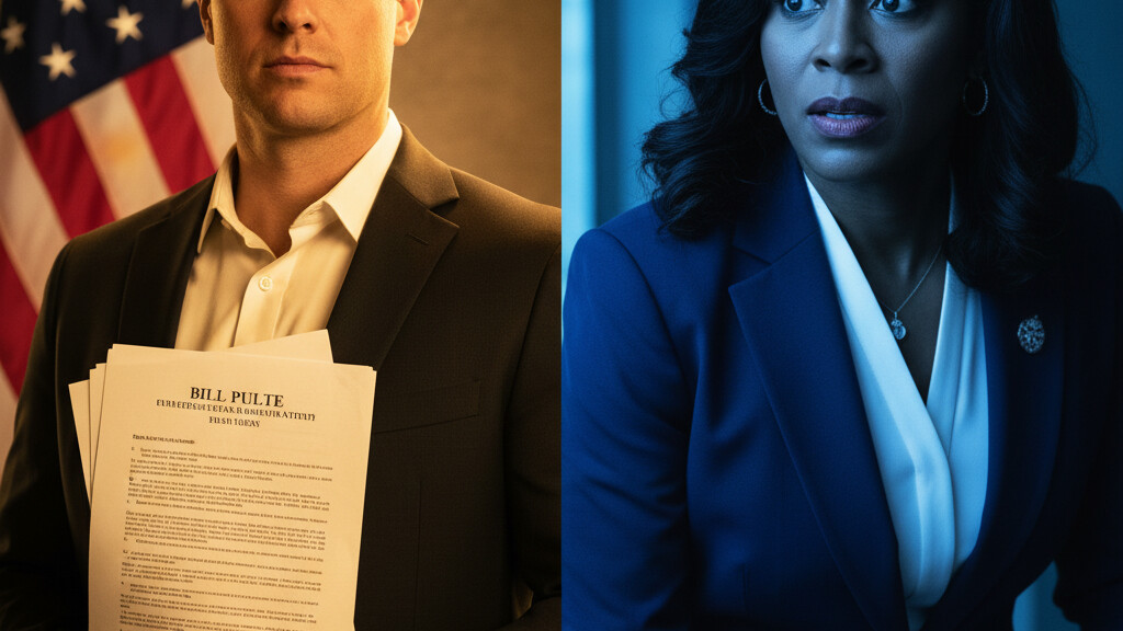 Editorial illustration: Federal Housing Chief Bill Pulte Refers Letitia James for Criminal Prosecution O
