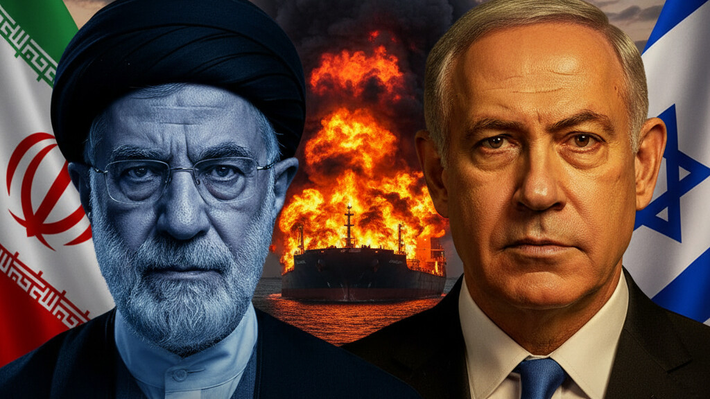 Editorial illustration: Iran Escalates Economic Warfare With Brazen Attacks on Oil Tankers in the Persia