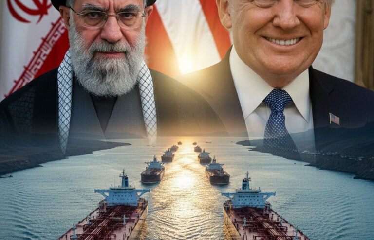 Editorial illustration: Iran’s ‘Very Big Present’: Regime Allows 10 Oil Tankers Through Strait in Stunni