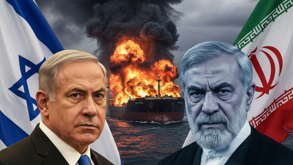 Editorial illustration: Iran Sets the Persian Gulf on Fire, Attacking Oil Tankers in Brazen Escalation o
