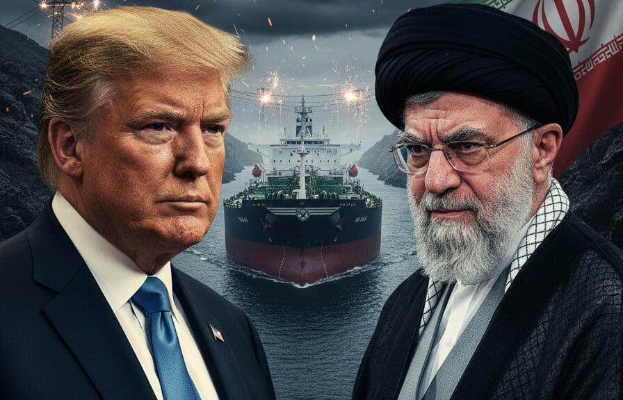 Editorial illustration: Iran Threatens to Choke Global Oil Supply and Target Gulf Power Grids as Trump D