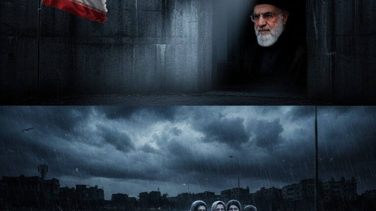 Editorial illustration: Iranian Regime Hides in Bunkers While Civilians Left Exposed Without Bomb Shelte