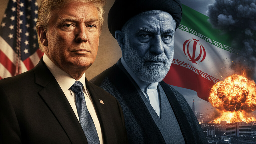 Editorial illustration: Israel Unleashes Fresh Wave of Strikes on Tehran as Trump Signals Peace Possible