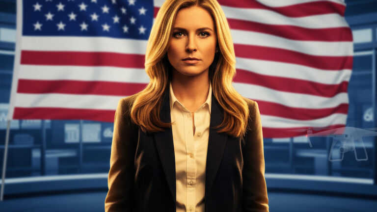 Editorial illustration: Karoline Leavitt Torches ABC News Over Fake Iran Drone Scare — Demands Full Retr