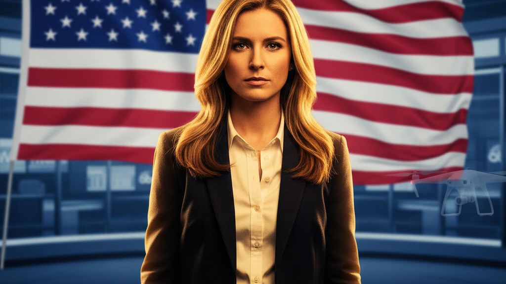 Editorial illustration: Karoline Leavitt Torches ABC News Over Fake Iran Drone Scare — Demands Full Retr