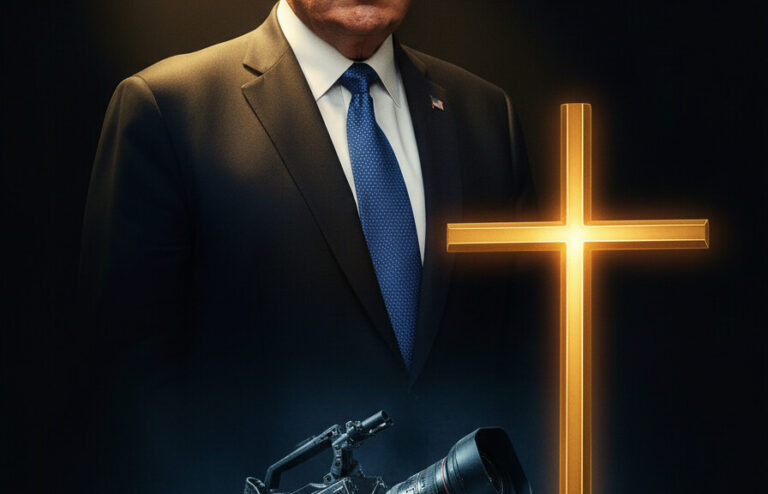 Editorial illustration: Media’s Crusade Against Faith: Unmasking the Lies