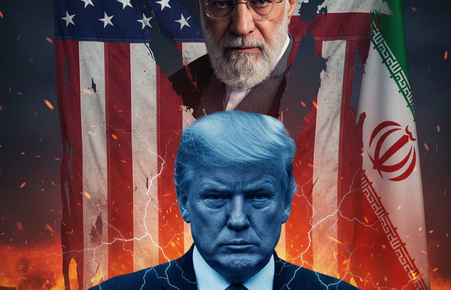 Editorial illustration: Rogan and Dave Smith Warn: Trump’s Iran War Is Shattering the Coalition That Won