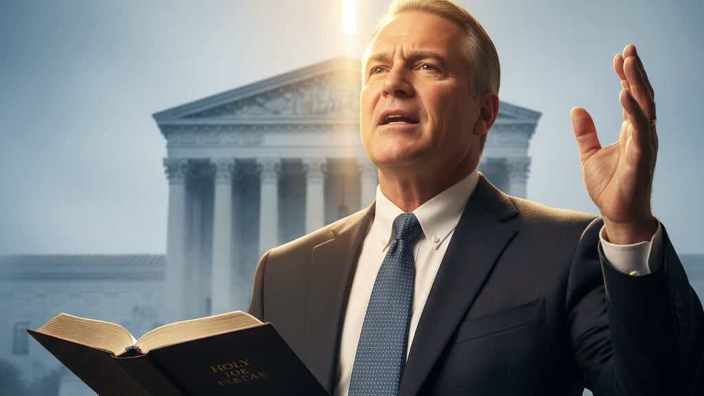 Editorial illustration: SCOTUS Cracks Down on Local Tyranny: Preacher’s Freedom Prevails