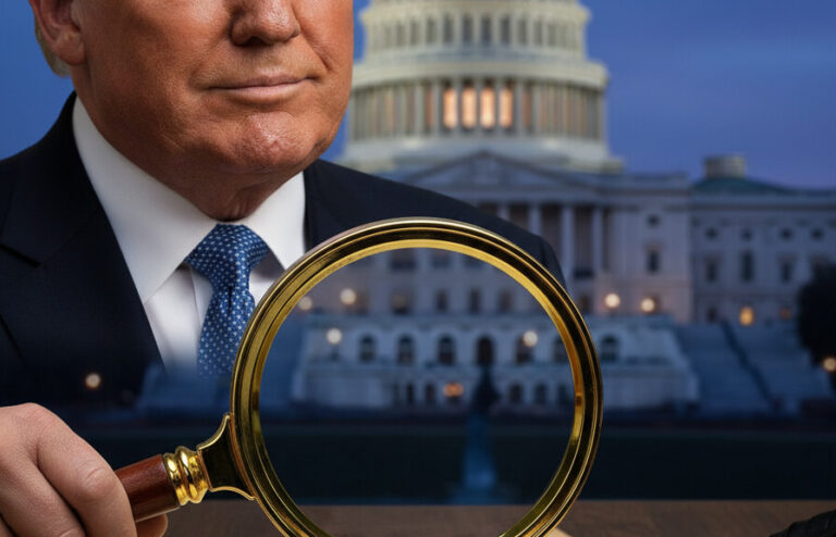 Editorial illustration: Supreme Court Debates Grammar in Trump Asylum Policy Case