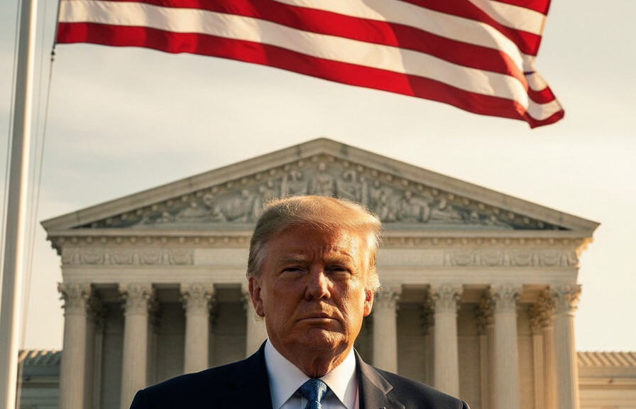 Editorial illustration: The 14th Amendment Gambit: Trump’s Border Battle Reaches SCOTUS – Our Sove