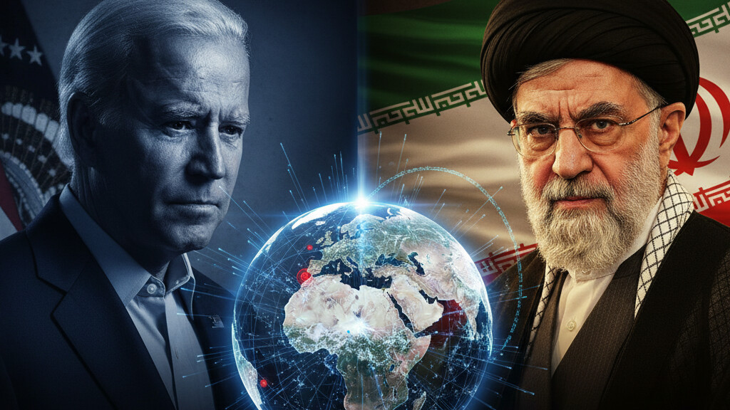 Editorial illustration: The Axis of Convenience: Russia & Iran’s Intel Swap Exposes BidenR