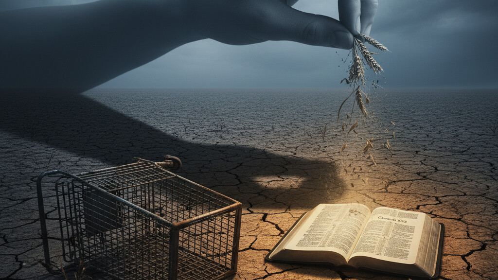 Editorial illustration: The Engineered Famine: Your Groceries, Their Control