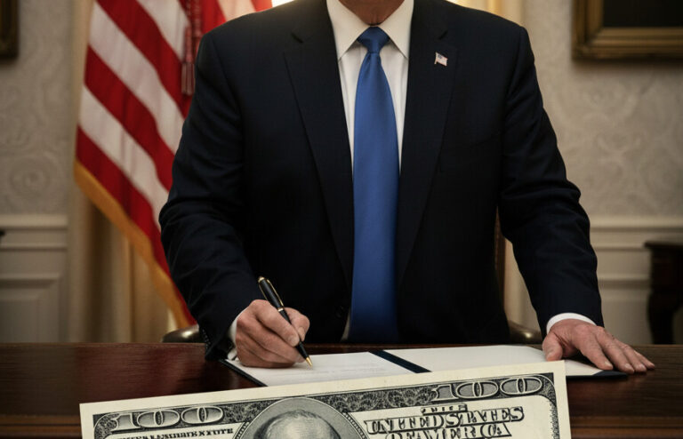 Editorial illustration: Trump’s Signature to Appear on U.S. Currency for First Time in History