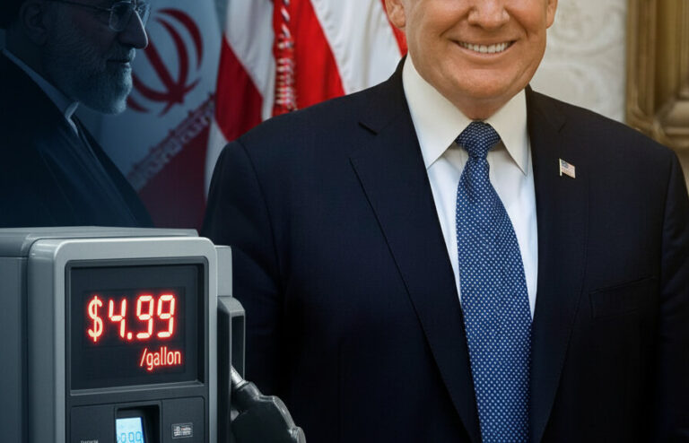 Editorial illustration: Trump Acts to Lower Gas Prices as Iran War Sends Costs Soaring
