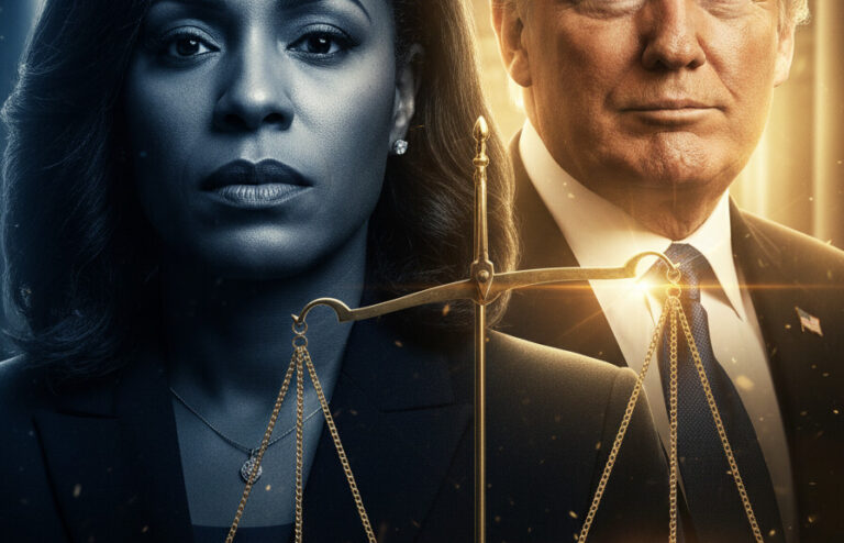 Editorial illustration: Trump Admin Drops Criminal Referrals on Letitia James Over Insurance Fraud Alleg