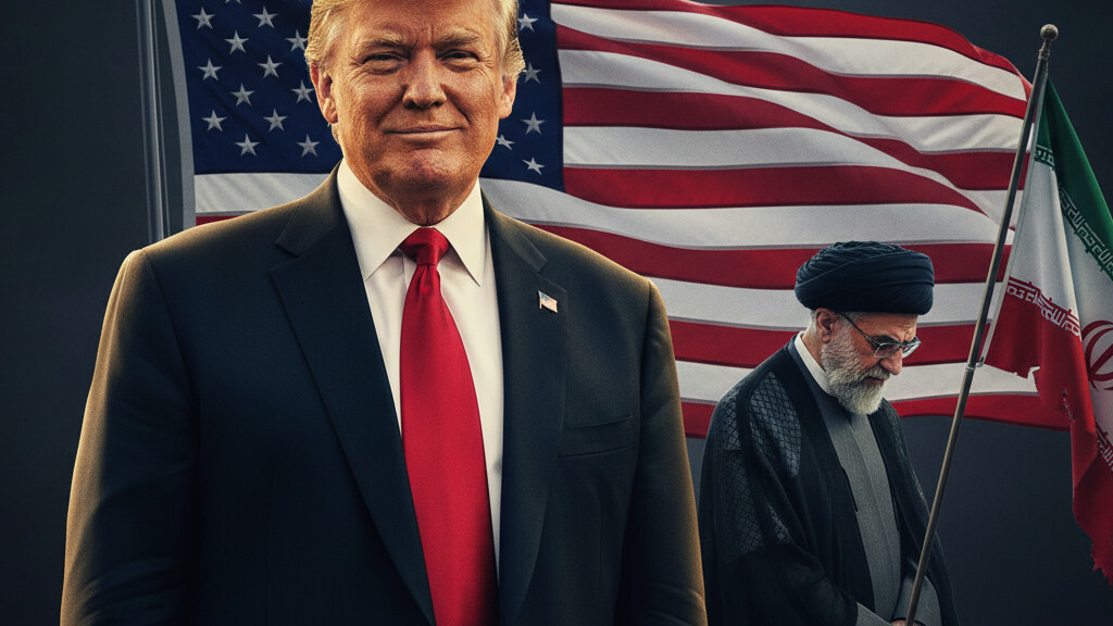 Editorial illustration: Trump Declares Iran Has ‘Surrendered’ to Regional Neighbors, Warns o