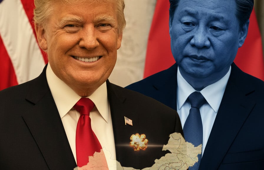 Editorial illustration: Trump Delays China Summit Over Iran War as Beijing Scrambles to Save Face