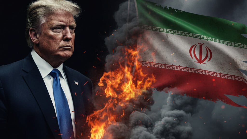 President Trump and the Iranian flag - editorial illustration