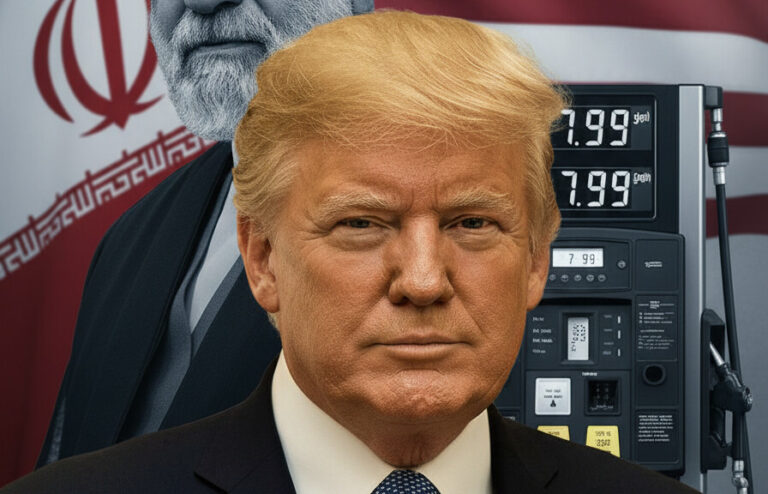 Editorial illustration: Trump Moves to Address Rising Gas Prices as Iran War Disrupts Global Markets