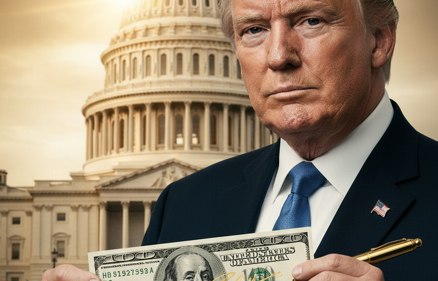 Editorial illustration: Trump Plans to Add His Signature to US Currency