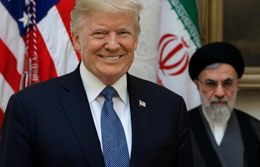 Editorial illustration: Trump Reports ‘Tremendous Success’ in Iran Negotiations as Markets Rally