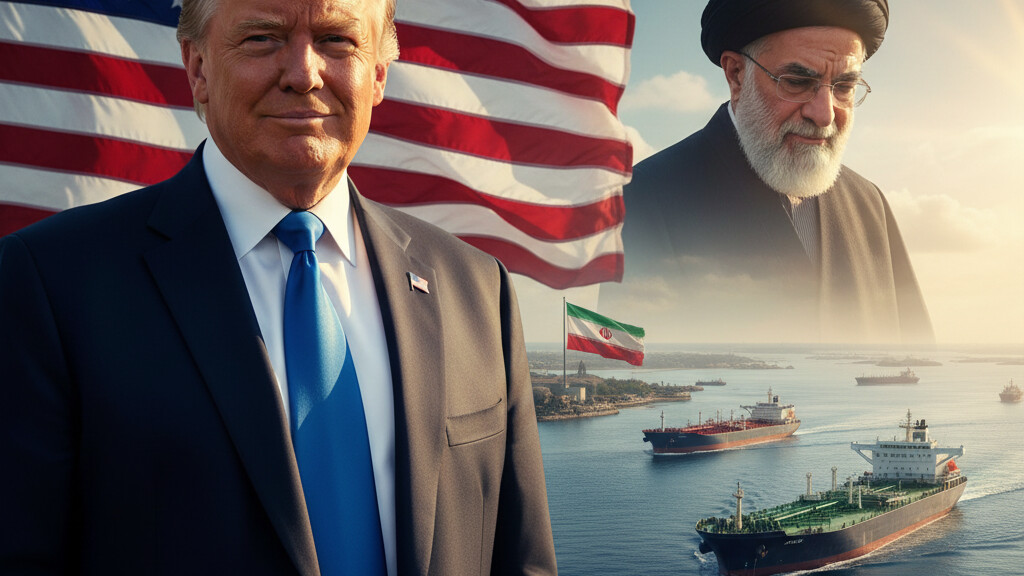 Editorial illustration: Trump Reveals Iran’s ‘Very Big Present’: Regime Allows 10 Oil Tankers Through St
