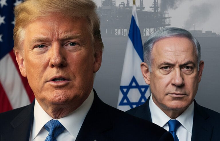 Editorial illustration: Trump Reveals Israel ‘Violently Lashed Out’ at Iranian Gas Fields &#