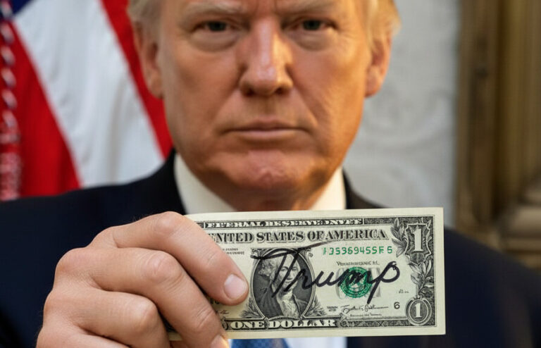 Editorial illustration: Trump’s Signature on U.S. Currency Marks a Historic Break With Tradition