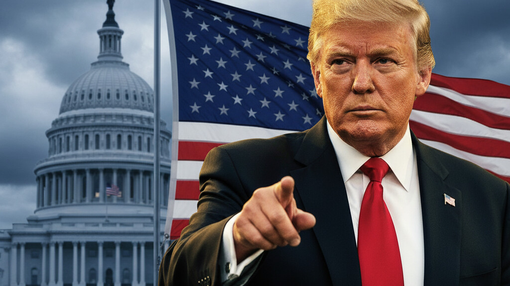 Editorial illustration: Trump Signs Emergency Order to Pay TSA Agents During Democrat-Blocked Shutdown