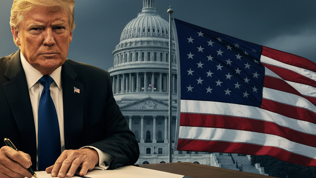 Editorial illustration: Trump Signs Emergency Order to Pay TSA Agents During Democrat-Blocked Shutdown