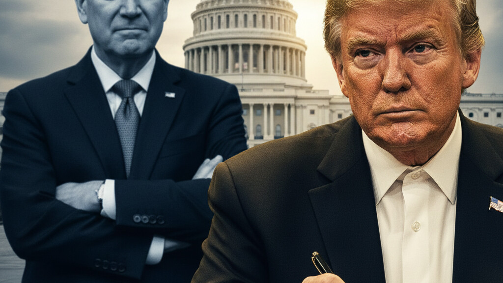 Editorial illustration: Trump Signs Emergency Order to Pay TSA Agents During Democrat-Blocked Shutdown