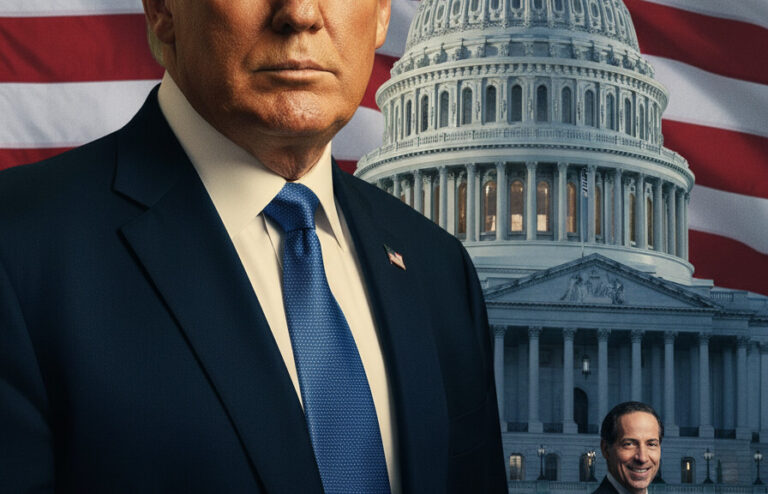 Editorial illustration: Trump Signs Emergency Order to Pay TSA Agents During Democrat-Blocked Shutdown